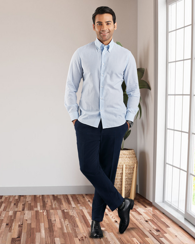 Brembana Sky Blue Slub Awaning Streifenhemd