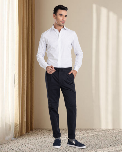 Anthrazitgraue Birds-Eye-Kordelzughose