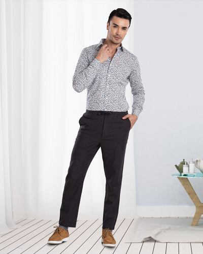 Anthrazitgraue Hose aus Milange-Baumwollflanell mit Kordelzug