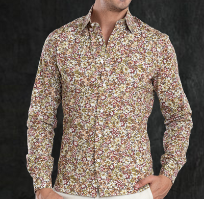 Imprimés vert olive et bordeaux sur fond blanc