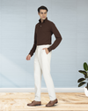 Pantalon en flanelle de laine crème EZS
