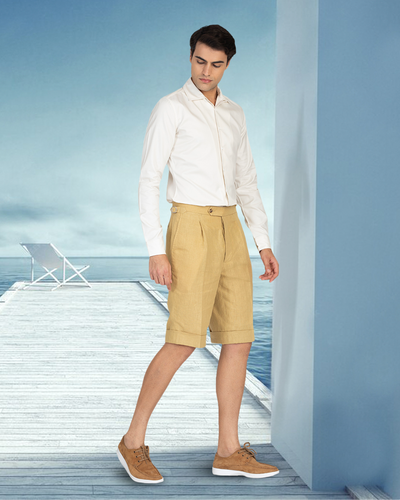 Goldish Yellow Linen Shorts