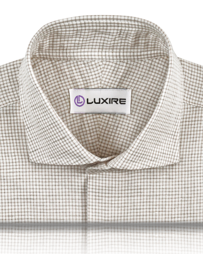 Cotton Linen: Fade Brown Graph Checks On White Shirt