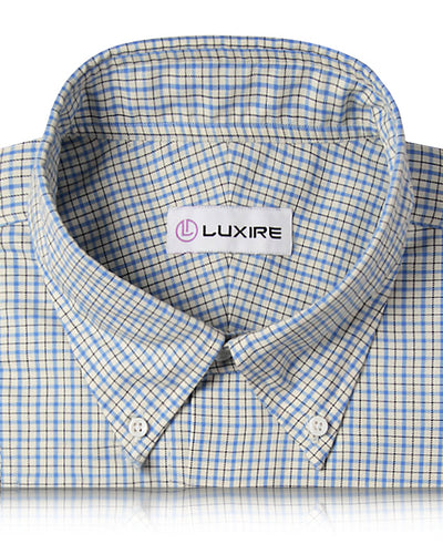 Blau-Schwarz auf cremefarbenem Tattersall-Twill