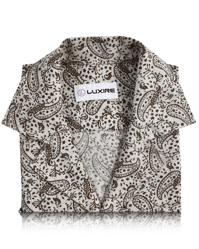 Camp Collar Hemd aus Leinen in Braun mit Paisley-Print
