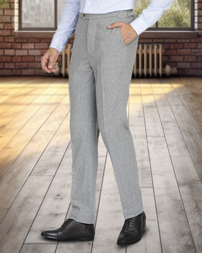 Pantalon en flanelle de laine grise EZS 