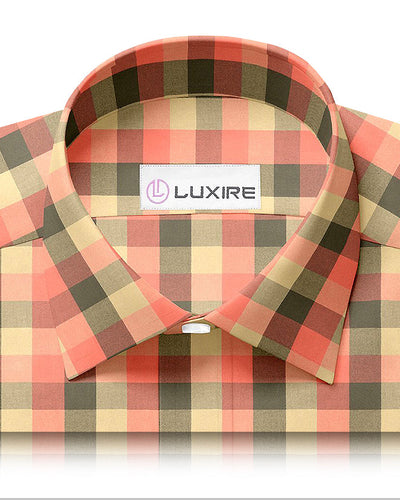 Chemise de travail en flanelle à carreaux orange olive beige