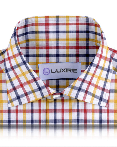 Karos: Rot Navy Gelb Tattersall Chambray