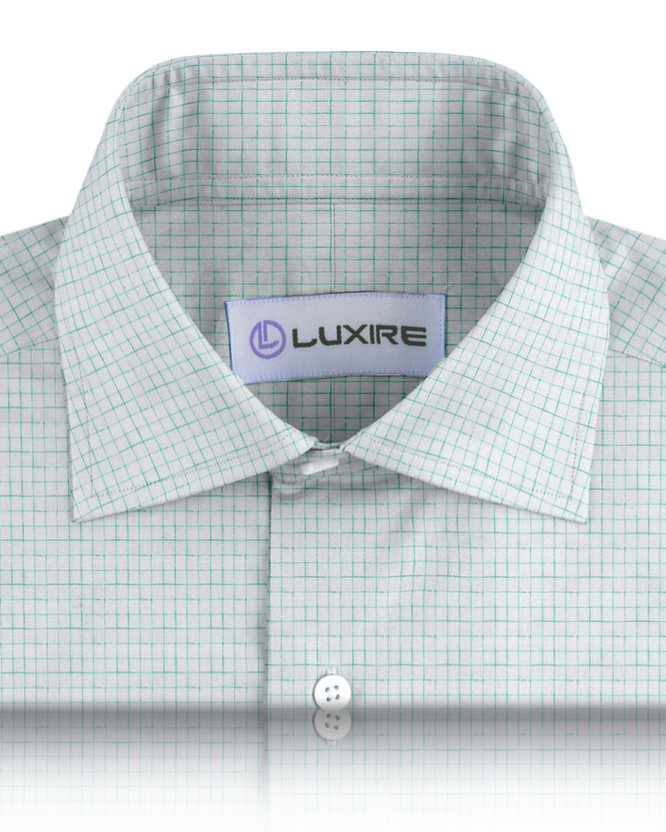 Linen: Aqua Green Graph Checks On White Shirt