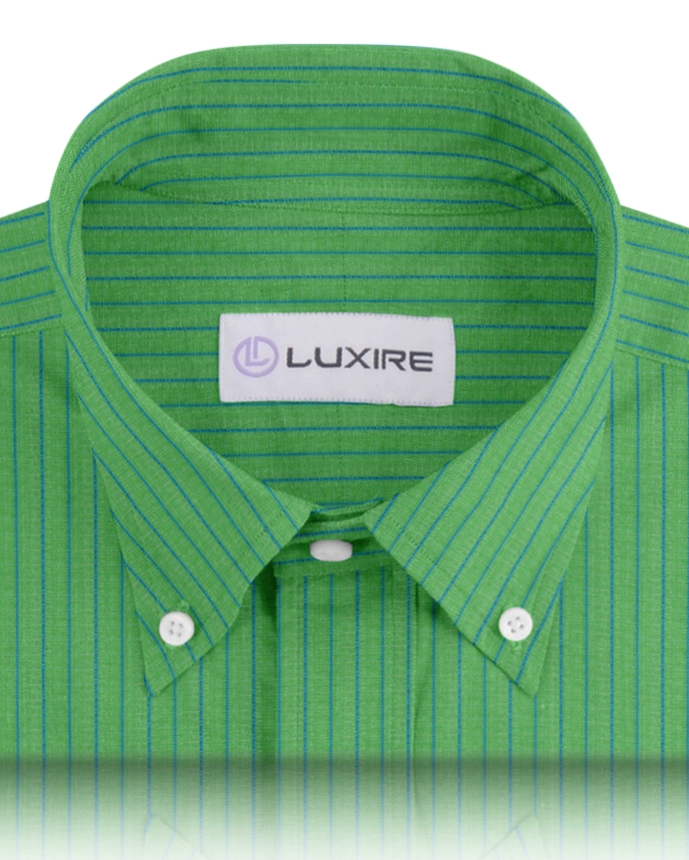 Cotton Linen: Blue Pencil Stripes On Green Shirt