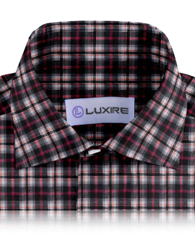 Chemise de travail en flanelle sergée Madras rose, noire et blanche