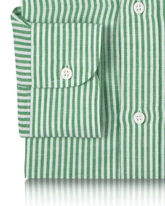 Cotton Linen: Classic Green White Candy Stripes Shirt