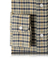Tattersall vert marine sur flanelle beige