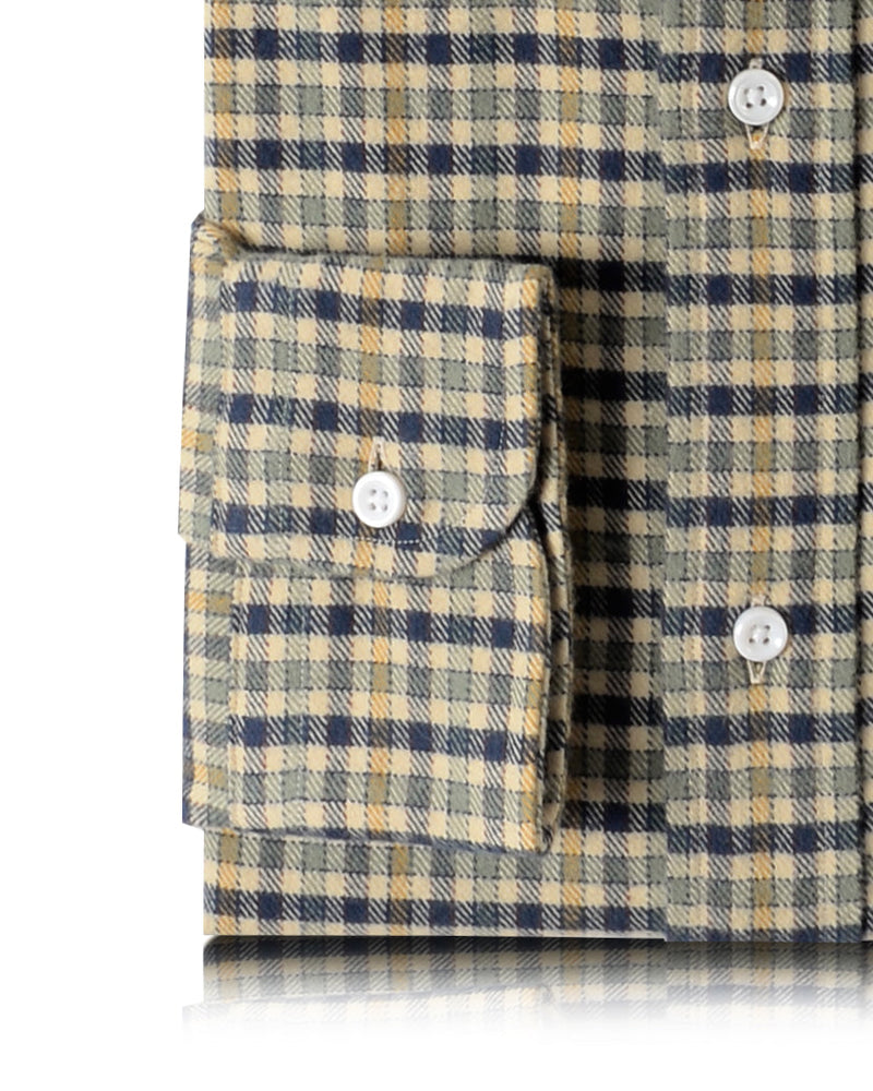 Tattersall vert marine sur flanelle beige