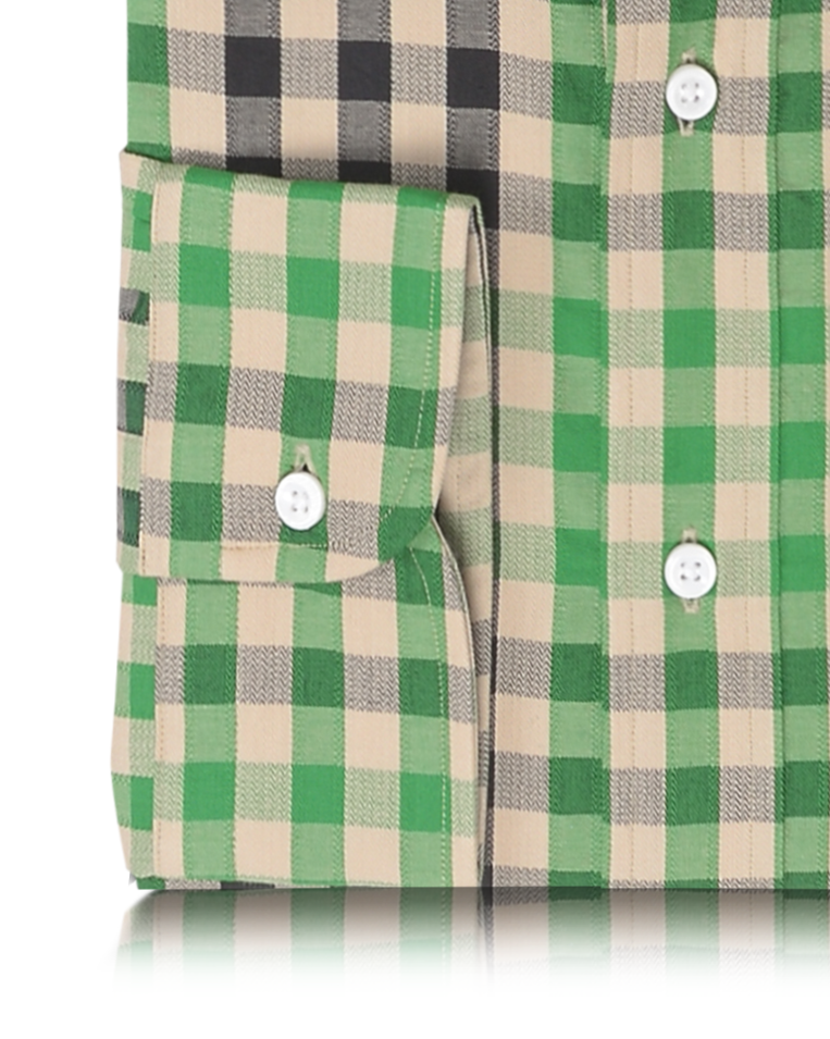 Checks: Green Black Macro Gingham Herringbone Shirt