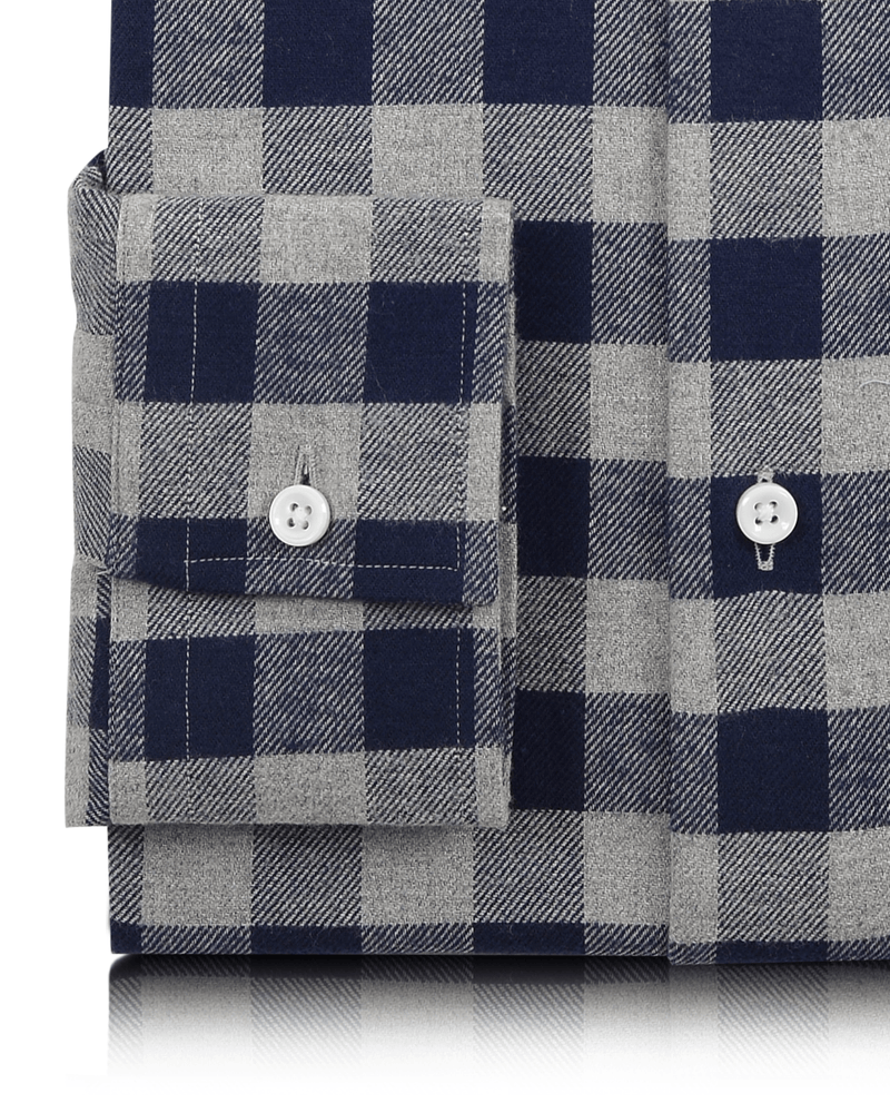 Flanelle à carreaux vichy gris argenté et marine