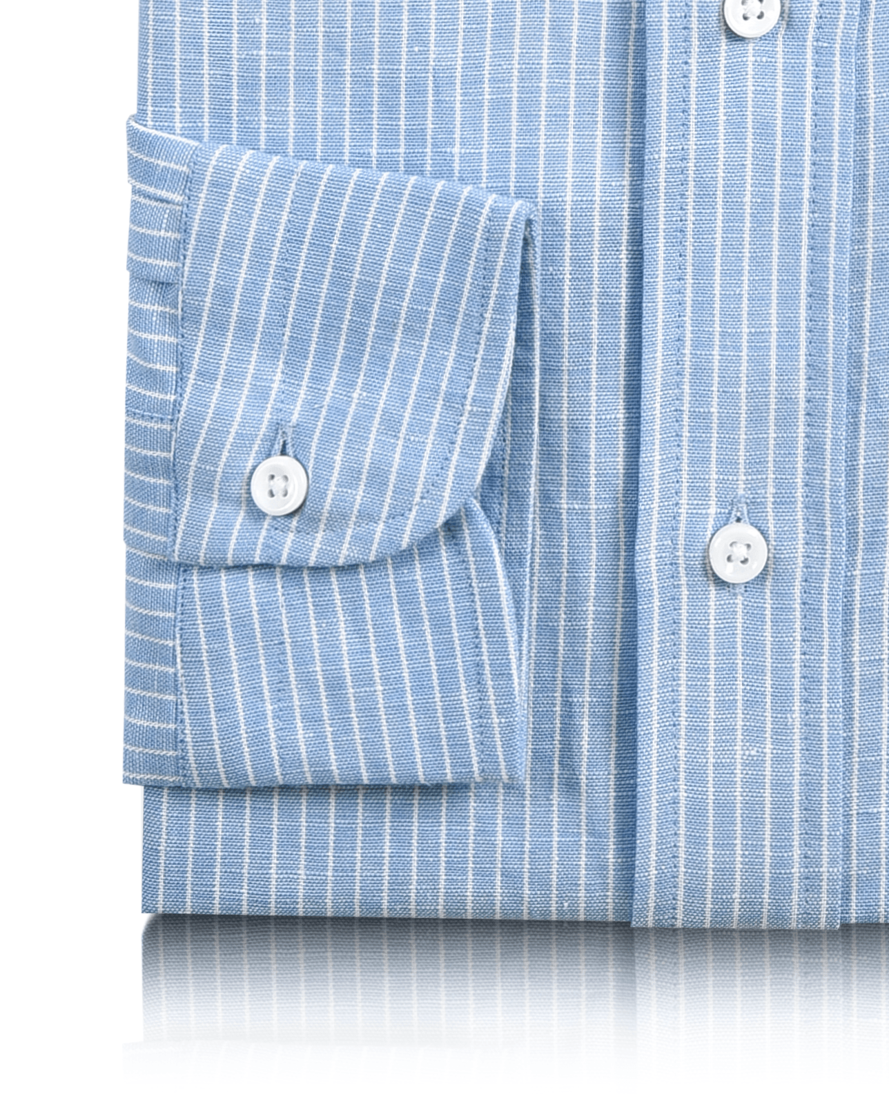 Cotton Linen : White Pin Stripes On Blue Shirt