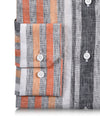 Leinen: Orange Rot Weiß Grau Tape Stripes Madras
