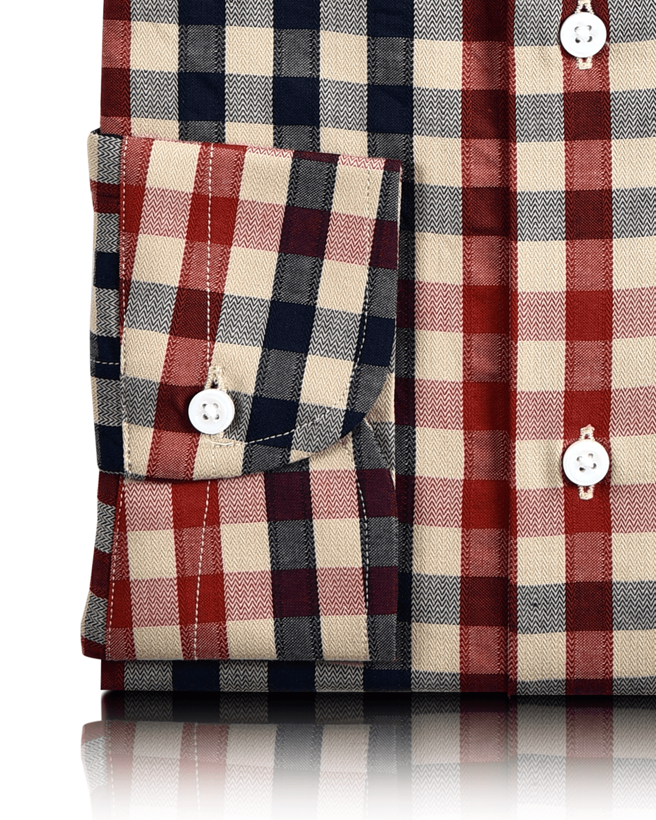 Checks: Red Navy Macro Gingham Herringbone Shirt