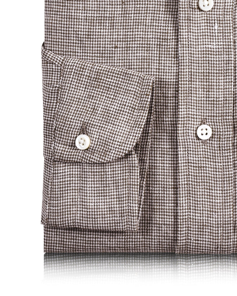 Chemise en lin : Mini-chemise pied-de-poule marron et blanche