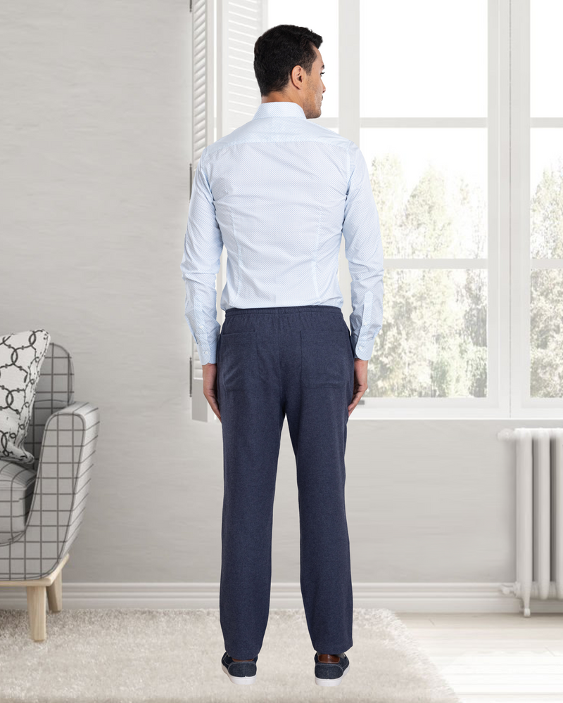 Mitternachtsblaue Hose aus weichem Baumwollflanell mit Kordelzug
