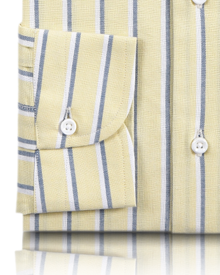Indigo White Stripes On Pale Yellow Oxford Shirt