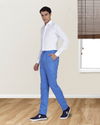 Pantalon à cordon de serrage en sergé bleu cobalt clair