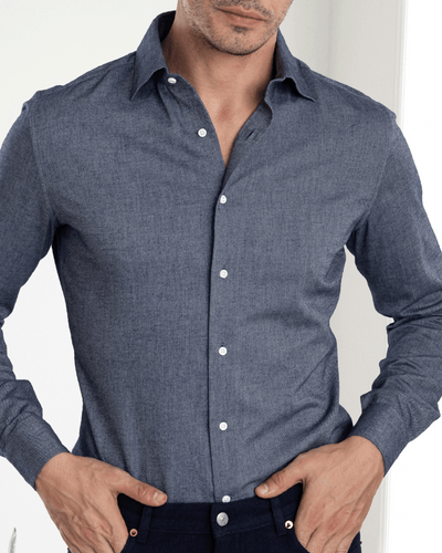 Chemise en flanelle sergée bleu foncé