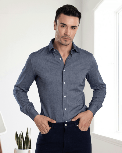 Chemise en flanelle sergée bleu foncé