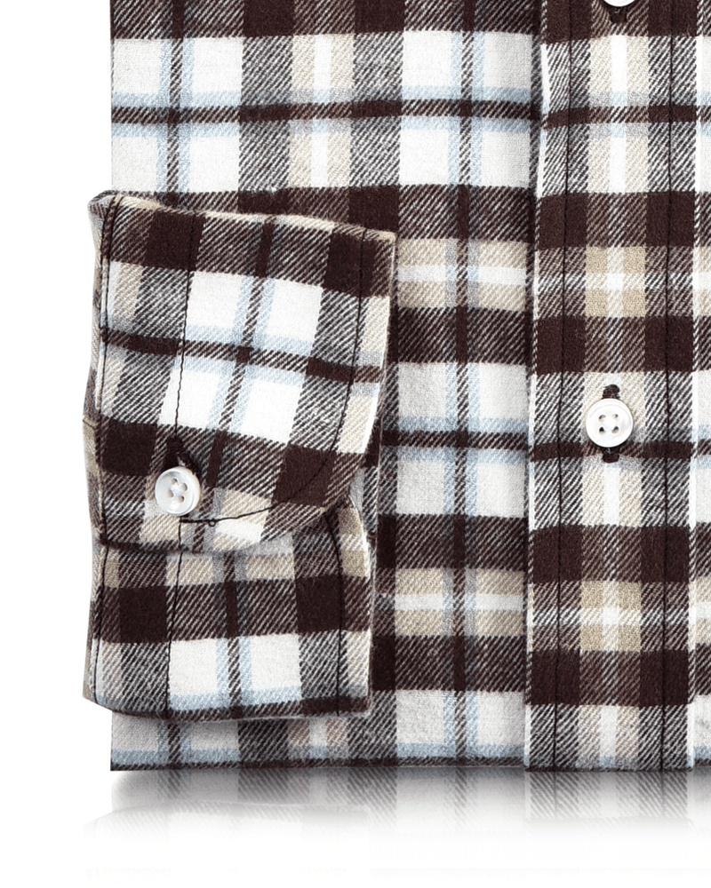 Flanell-Arbeitshemd aus braunem, hellbraunem, weißem Twill