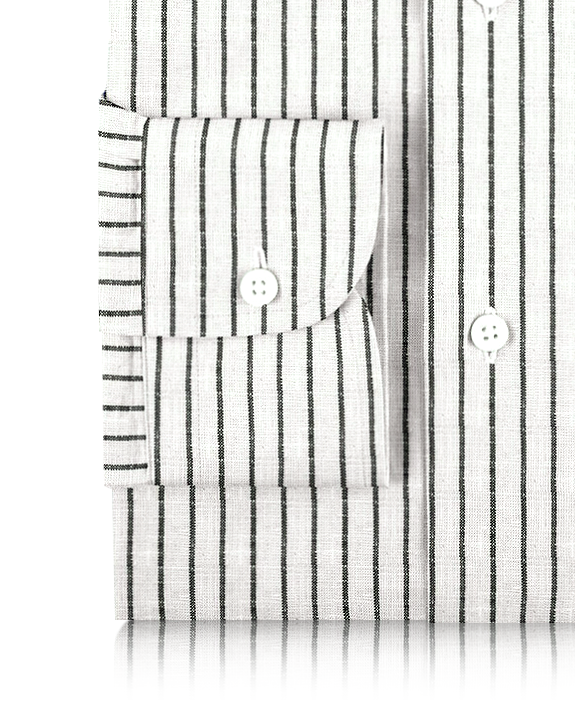 White Black Pin Stripes Linen