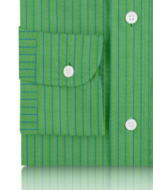 Cotton Linen: Blue Pencil Stripes On Green Shirt