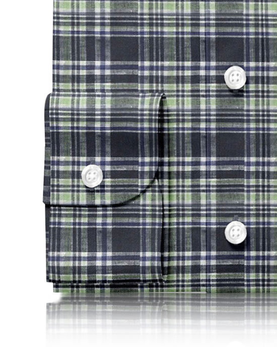 Madras Navy Green Checks Leinen