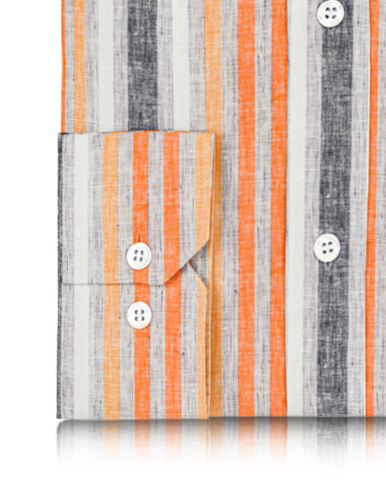 Linen: Orange Red White Grey Tape Stripes Madras