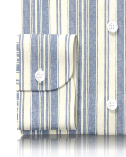 Linen Cotton: Oxford Ecru Indigo Stripes