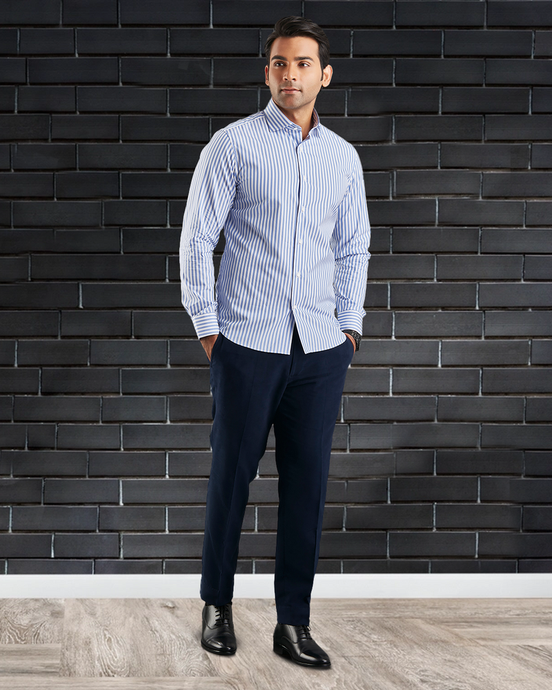 Blau-weißes Brembana-Hemd mit bengalischen Streifen