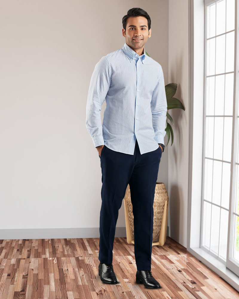 Brembana Sky Blue Slub Awaning Streifenhemd