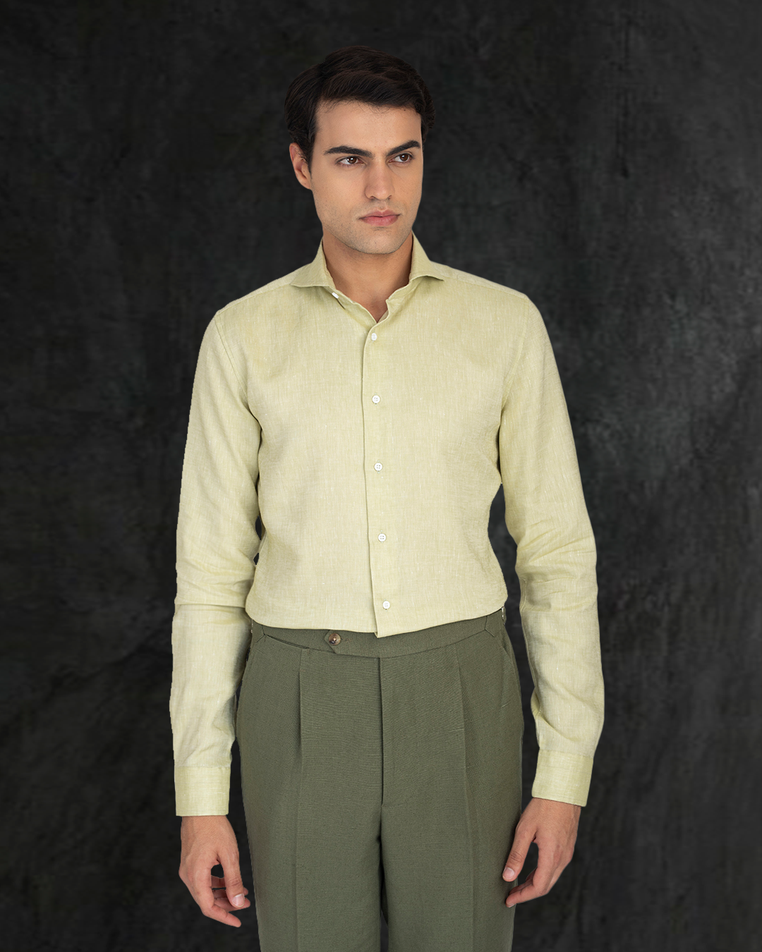 Light Olive Green Slub Linen Shirt