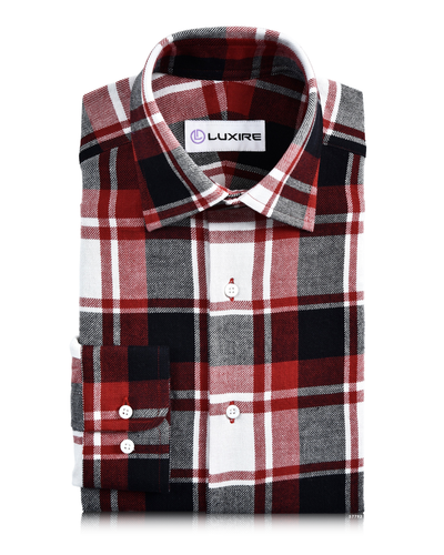 Twill à carreaux rouges et noirs audacieux sur fond blanc