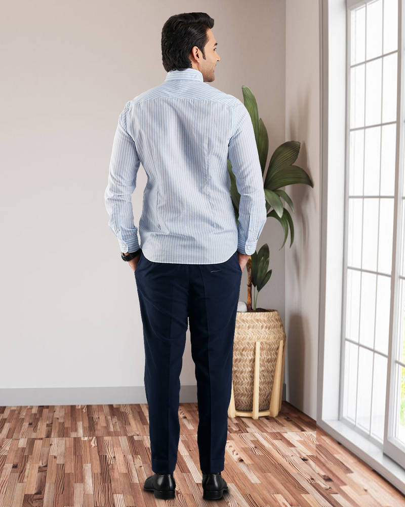 Brembana Sky Blue Slub Awaning Streifenhemd