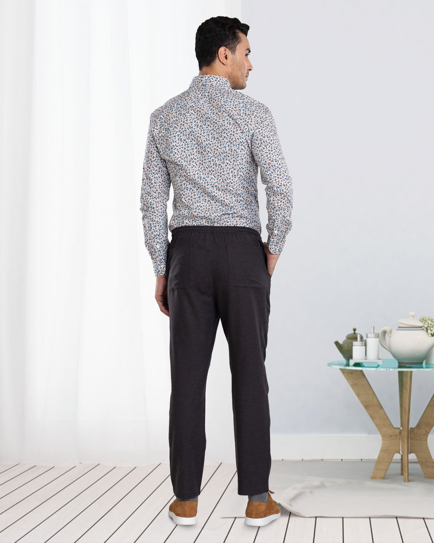 Charcoal Grey Milange Cotton Flannel  Drawstring Pant