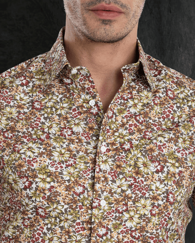 Imprimés vert olive et bordeaux sur fond blanc