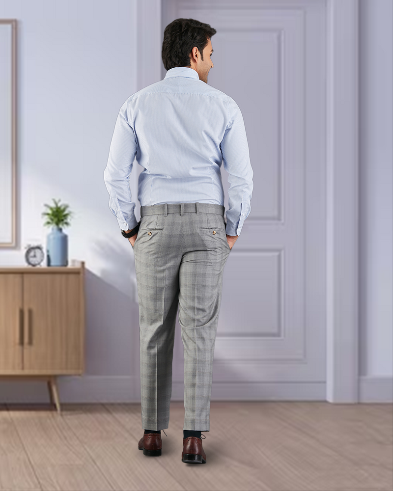 Drago: Super 160s Hellgraue Anzughose mit Prince-of-Wales-Karo