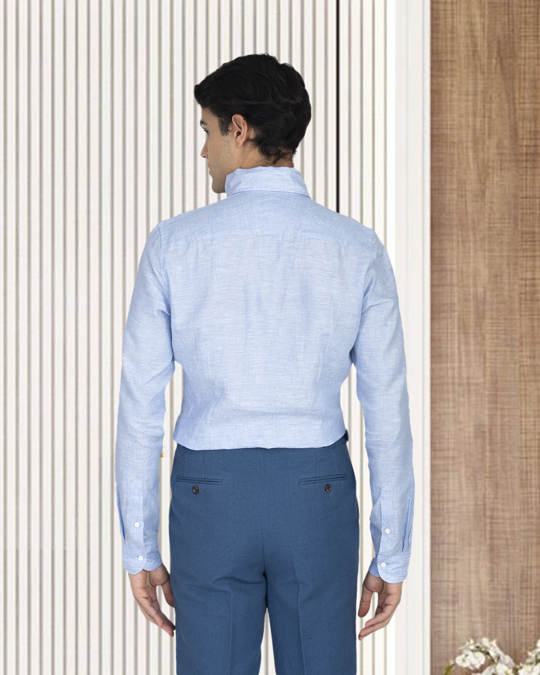 Linen Cotton: Light Blue Chambray one piece collar placket