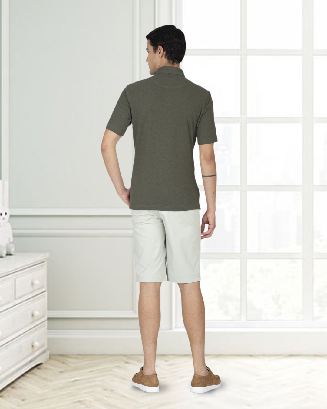Olive Green Linen Cotton Polo T-Shirt