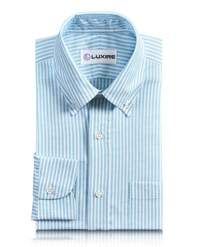 Ferozi Blau auf weißem Oxford University Stripes Hemd