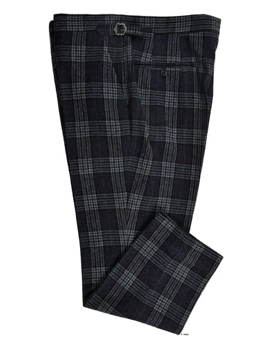 Pantalon à carreaux en laine bleu-vert Cerruti