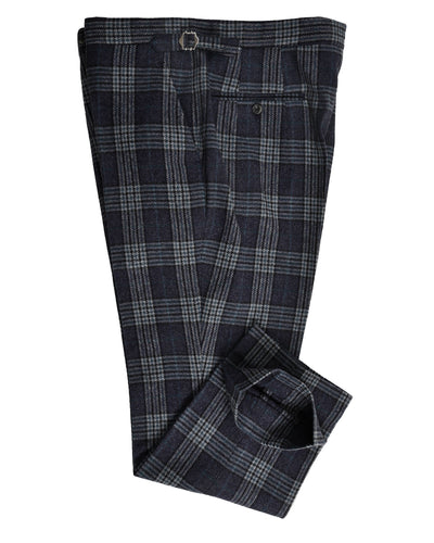 Pantalon à carreaux en laine bleu-vert Cerruti