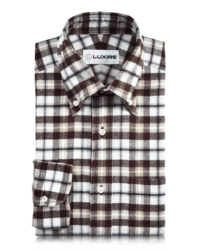 Chemise de travail en flanelle sergée marron, beige et blanche