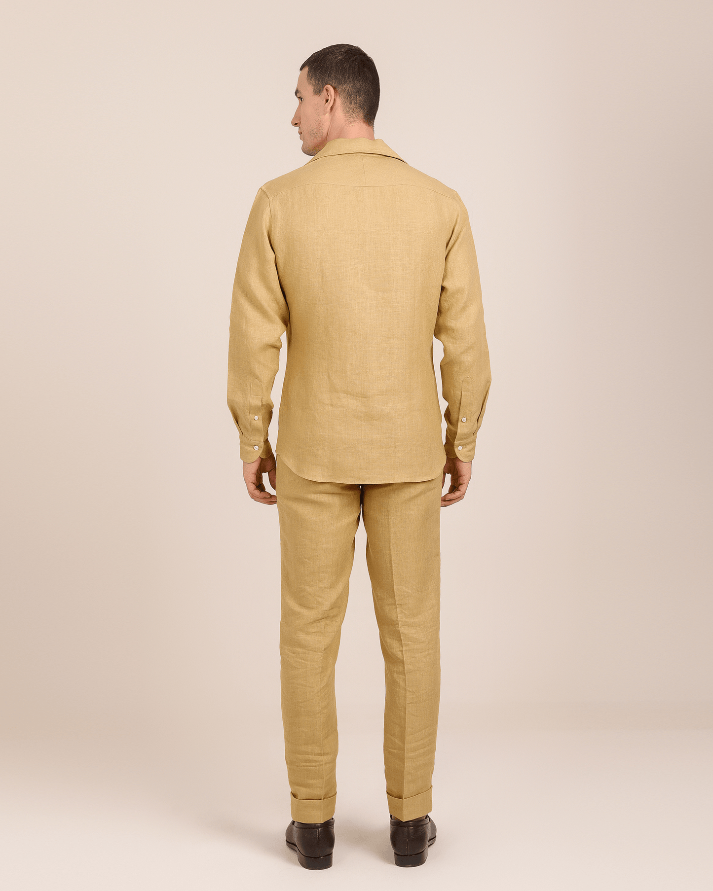 Camp Collar Shirt in Goldish Yellow Linen